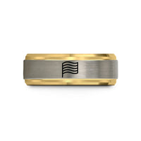 personalized rings for couples – gold & blue & gray tungsten thin trans stripes wedding band