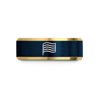 tungsten bands for weddings – gold & blue tungsten thin trans stripes wedding band
