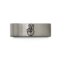 personalized rings for wife – grey tungsten peace hand wedding band