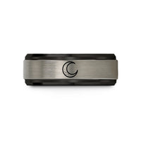 best anniversary present ideas – black & blue & grey tungsten waning crescent wedding band