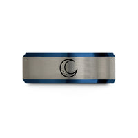 unique presents for couples – black & blue & gray tungsten waning crescent wedding band