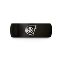 engraved rings for him – black tungsten supercharger wedding band