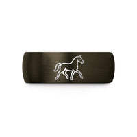 men's personalized wedding band – gunmetal & black tungsten trotting horse wedding band