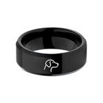 personalized couple rings present – black tungsten dog silhouette wedding band