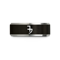 personalized couple present ideas – black & silver tungsten planetary symbol jupiter wedding band
