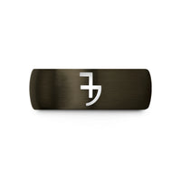 customized ring for partners – gunmetal & black tungsten planetary symbol jupiter wedding band