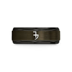 customized ring for partners – gunmetal & black tungsten planetary symbol jupiter wedding band