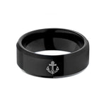 tungsten rings for men – black tungsten crossed hooks anchor wedding band