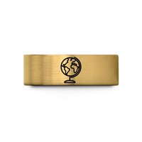 custom engraved promise rings – gold tungsten globe wedding band