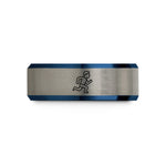 personalized rings for him – black & blue & gray tungsten run icon wedding band