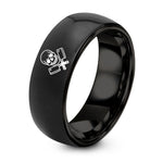 1st Wedding Gift Anniversaries for Him – black tungsten skull crossed cleavers ring