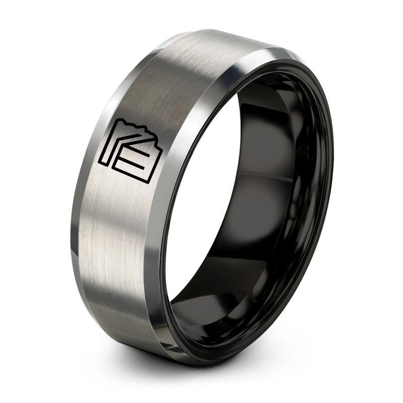TN – Tungsten Wedding Band, 8 mm, Silver, Black Comfort-Fit Unisex