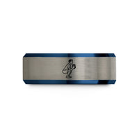 personalized jewelry for women – black & blue & silver tungsten goblet squat wedding band