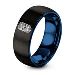 1st Year Gift Anniversary for Her – black & blue tungsten tiki mask ring