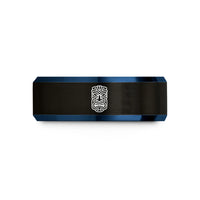 unique present for her – black & blue tungsten tiki mask wedding band