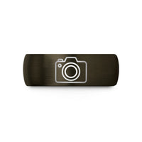personalized rings for men – gunmetal & black tungsten camera mirrorless wedding band