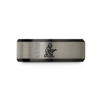 engraved rings for him – black & grey tungsten soldier kneeling wedding band