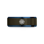 unique rings for couples – gunmetal & blue tungsten compass north wedding band