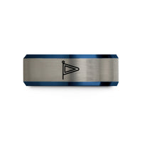 women's anniversary ring ideas – black & blue & gray tungsten answering pennant wedding band