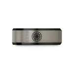 women’s present ring – black & silver tungsten starburst medallion circle wedding band