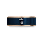 custom couple rings presents – rose gold & blue tungsten boba cup wedding band