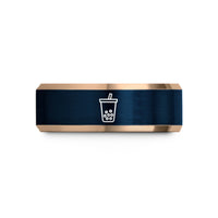 custom couple rings presents – rose gold & blue tungsten boba cup wedding band