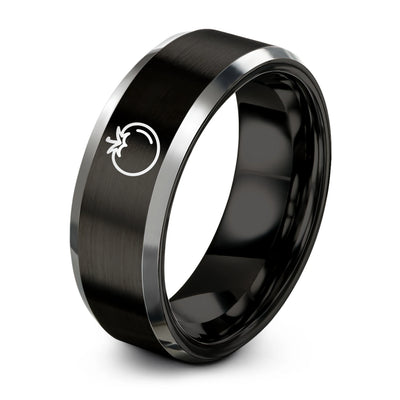 Tomato – Tungsten Wedding Band, 8 mm, Silver, Black Comfort-Fit Unisex