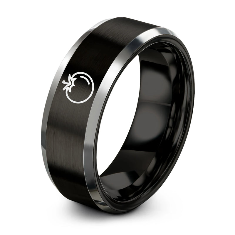 Tomato – Tungsten Wedding Band, 8 mm, Silver, Black Comfort-Fit Unisex