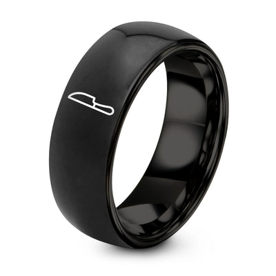 Dinner Knife – Tungsten Wedding Band, 8 mm, Black Comfort-Fit Unisex