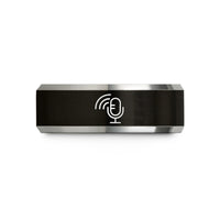 unique presents for her – black & grey tungsten podcast microphone wedding band
