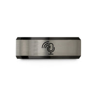 unique presents for her – black & grey tungsten podcast microphone wedding band