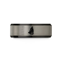 cool present ideas women – black & grey tungsten shadowy caped figure wedding band