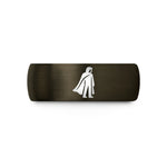 cool present ideas women – gunmetal & black tungsten shadowy caped figure wedding band