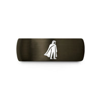 cool present ideas women – gunmetal & black tungsten shadowy caped figure wedding band