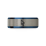 engraved ring for her – blue & silver tungsten cursor arrow wedding band