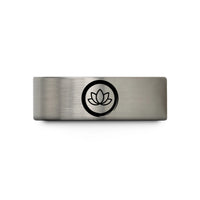 engraved rings for women – grey tungsten enso circle lotus wedding band