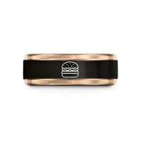 custom rings for women – black & rose gold tungsten burger wedding band