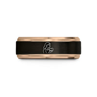 personalized jewelry for her – black & rose gold tungsten foster mom heart wedding band