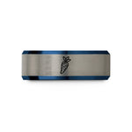 engraved rings for women – blue & silver tungsten wasabi root wedding band