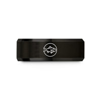 engraved rings for men – black tungsten silver wedding band