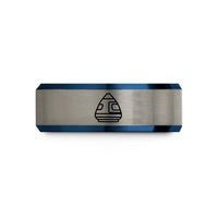 personalized presents for him – black & blue & gray tungsten space capsule wedding band