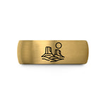 unique presents for her – black & gold tungsten desert buttes sun wedding band