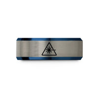 tungsten rings for women – blue & grey tungsten laser warning wedding band