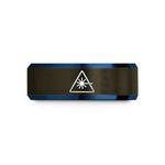 unique present ideas women – gunmetal & blue tungsten laser warning wedding band