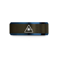 unique present ideas women – gunmetal & blue tungsten laser warning wedding band