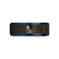 special presents for women – gunmetal & blue tungsten point reyes lighthouse wedding band