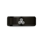 custom rings for women – black tungsten triskelion triple spiral wedding band