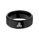 unique presents for her – black tungsten triskelion triple spiral wedding band
