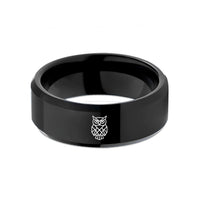 stylish men's accessories – black tungsten geometric owl wedding band