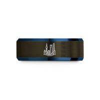 unique presents for him – gunmetal & blue tungsten shanghai wedding band